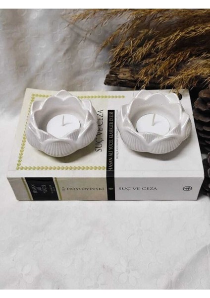 Sedef Beyaz Dekoratif Mumluk Çift Seti, Şık ve Zarif Tasarım