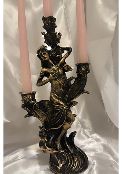 Şamdan Afrodit Mumluk, 3 Gözlü, Şık ve Dayanıklı Polyester Tasarım