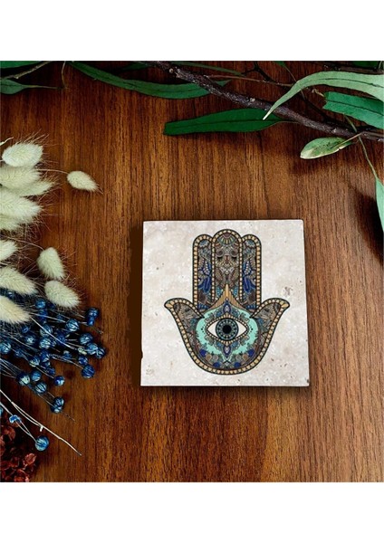 Doğaltaş Baskılı Bardak Altlığı Tekli - Fatıma'nın Eli