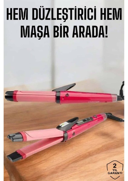 Çift Işlevli Saç Şekillendirici Düzleştirici ve Maşa, Pürüzsüz ve Parlayan Saç