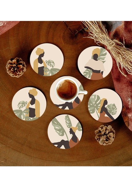 6 Adet Desenli Mdf Bardak Altlığı