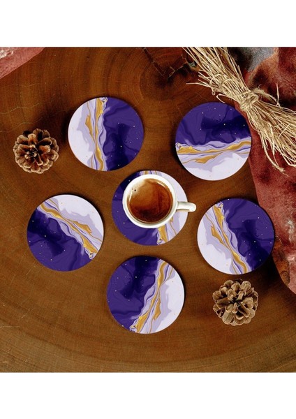 6 Adet Desenli Mdf Bardak Altlığı