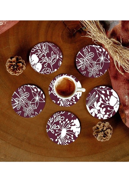 6 Adet Desenli Mdf Bardak Altlığı