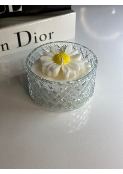 El Yapımı 200 cc Cam Kase Soya Wax Kokulu Mum Papatya Figürlü fiyatları