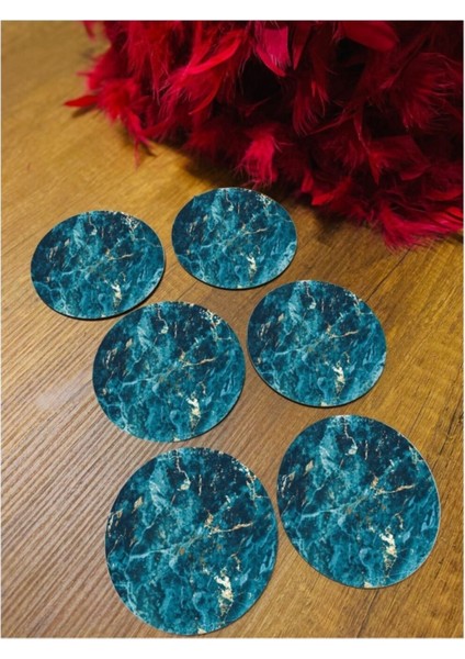 Mavi Mermer Desen Bardak Altlığı