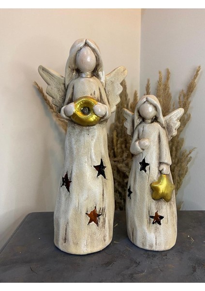 Jumbo Melek Takım Mumluk ve Dekoratif Obje - 33X25 cm