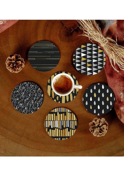 Desenli Mdf Bardak Altlığı 6 Adet