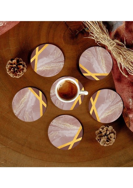 6 Adet Desenli Mdf Bardak Altlığı