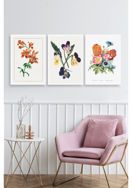 Çiçek Üçlü Ahşap Çerçeveli Tablo fiyatları