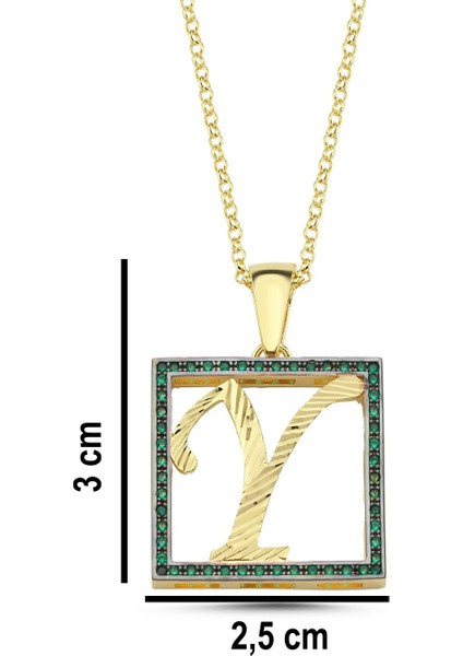 Y Harfli Yeşil Taşlı 14 Ayar Altın Kaplama Kolye HR26 modelleri
