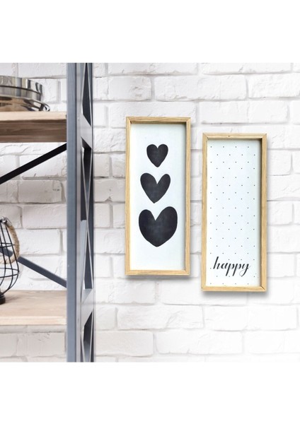 Üçlü Kalp ve Benekli Happy Ahşap Çerçeve Çocuk Odası