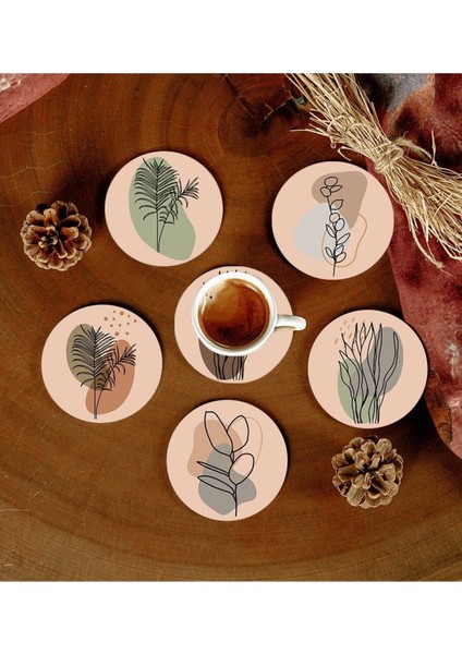6 Adet Desenli Mdf Bardak Altlığı