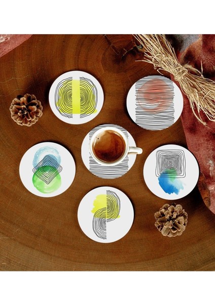 6 Adet Desenli Mdf Bardak Altlığı