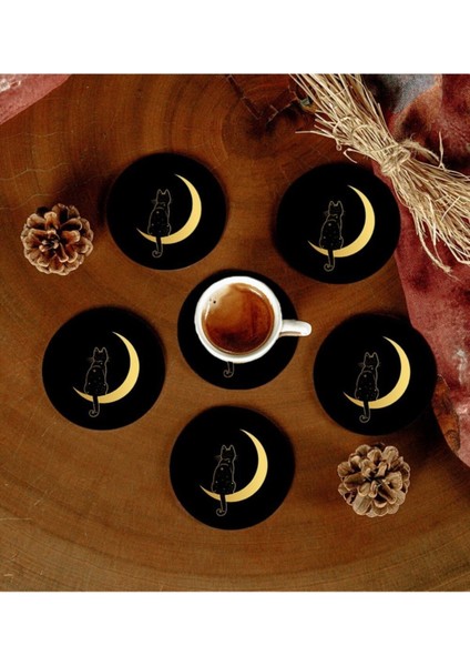 6 Adet Desenli Mdf Bardak Altlığı