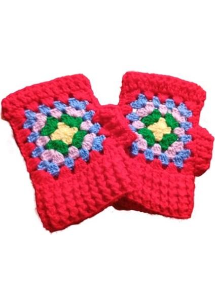 El Örgüsü Motifli Yarım Parmak Kırmızı Eldiven fiyatları