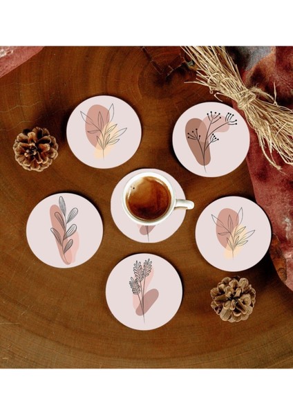 6 Adet Desenli Mdf Bardak Altlığı