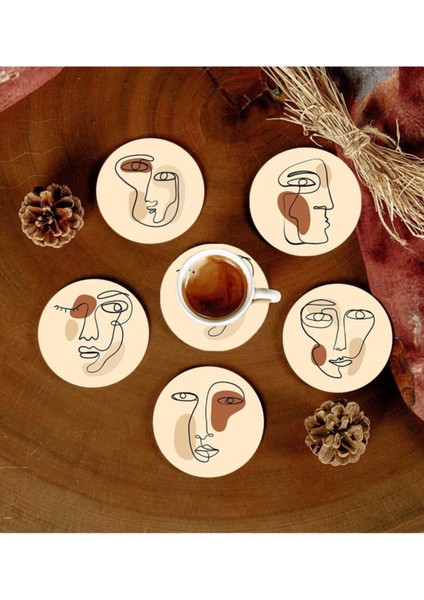 6 Adet Desenli Mdf Bardak Altlığı