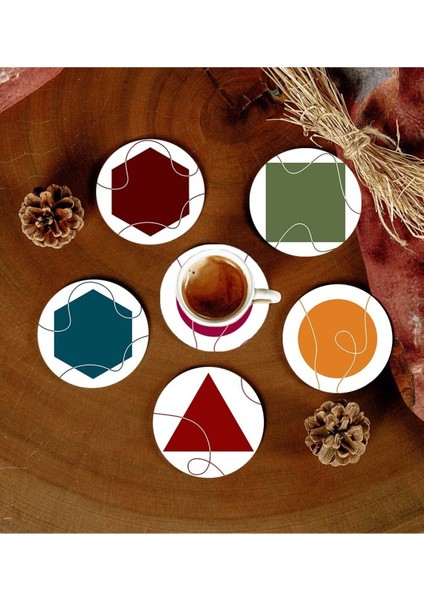 6 Adet Desenli Mdf Bardak Altlığı