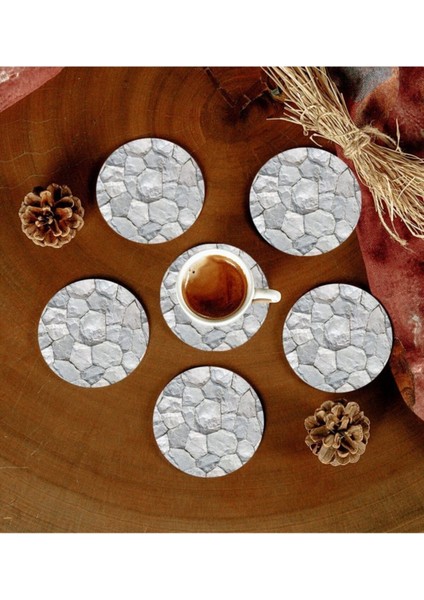 6 Adet Desenli Mdf Bardak Altlığı