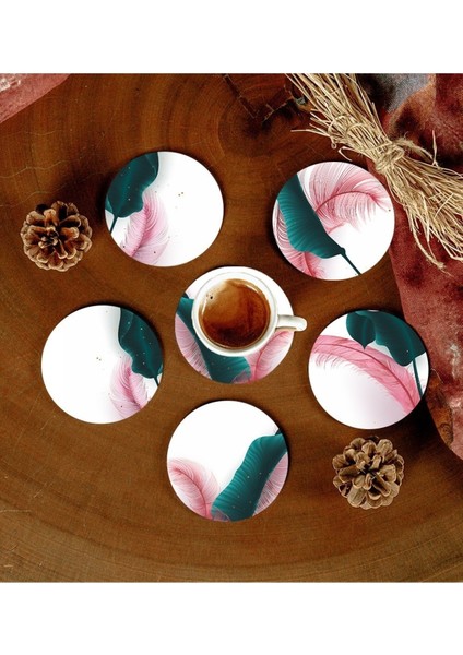 6 Adet Desenli Mdf Bardak Altlığı