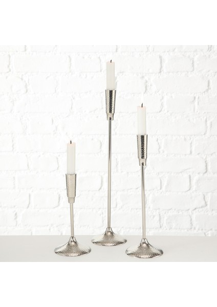 Şık 3'lü Gümüş Renkli Yuvarlak Mumluk Seti, 21-31-41CM Boyutlarda