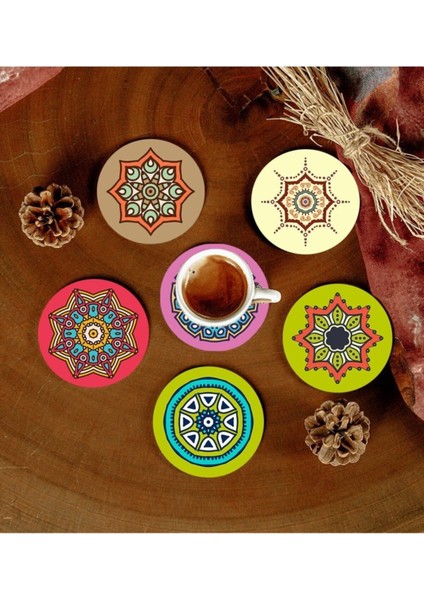 6 Adet Desenli Mdf Bardak Altlığı