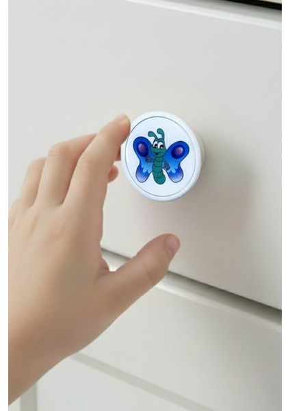 Mavi Kelebek Çocuk Odası Mobilya Kulbu - 55 mm - Abs Plastik Tekli Düğme Dolap ve Çekmece Kulpu fiyatları