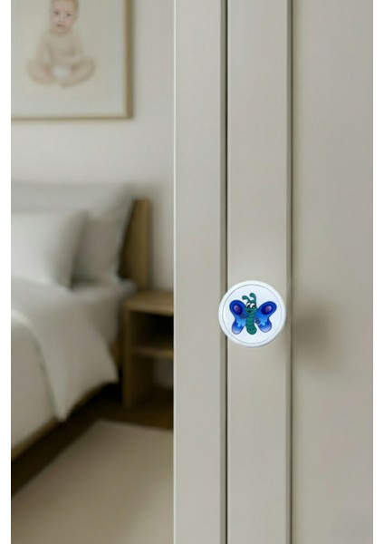 Mavi Kelebek Çocuk Odası Mobilya Kulbu - 55 mm - Abs Plastik Tekli Düğme Dolap ve Çekmece Kulpu modelleri