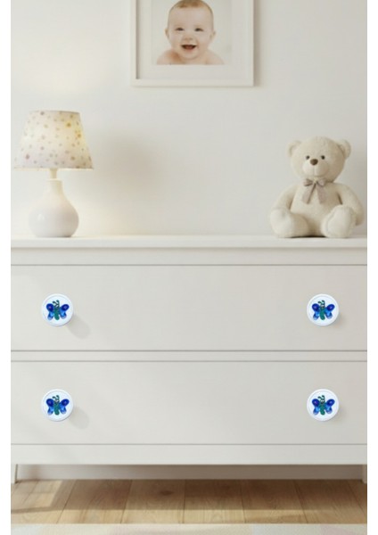 Mavi Kelebek Çocuk Odası Mobilya Kulbu - 55 mm - Abs Plastik Tekli Düğme Dolap ve Çekmece Kulpu indirimleri