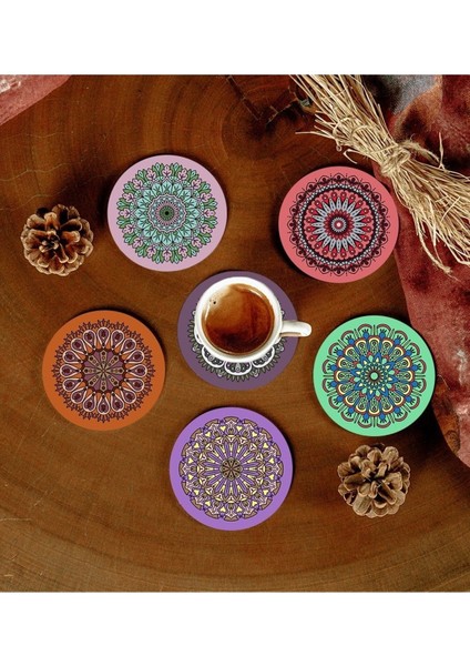 6 Adet Desenli Mdf Bardak Altlığı