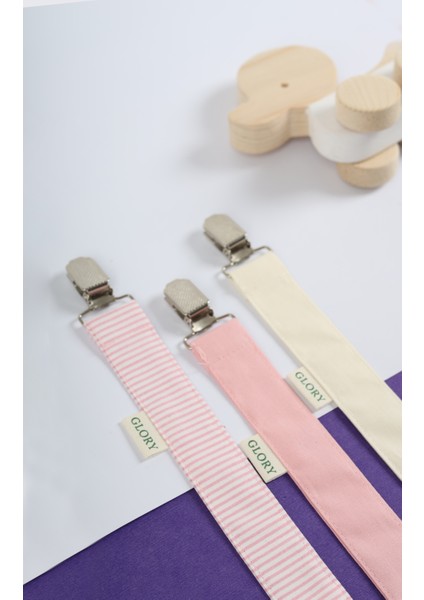 3'lü Set Emzik Askısı - Emzik Zinciri - Emzik Tutacağı - %100 Pamuk - Pudra Pembe,ekru fiyatları