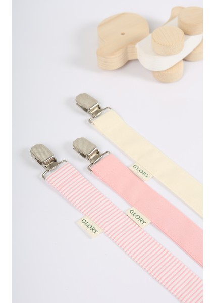 3'lü Set Emzik Askısı - Emzik Zinciri - Emzik Tutacağı - %100 Pamuk - Pudra Pembe,ekru modelleri