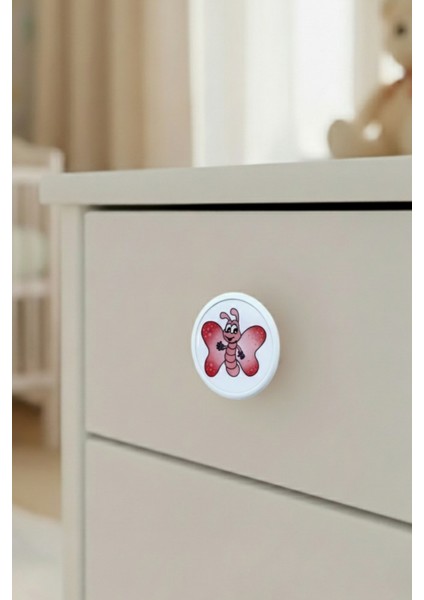 Pembe Kelebek Çocuk Odası Mobilya Kulbu - 55 mm - Abs Plastik Tekli Düğme Dolap ve Çekmece Kulpu