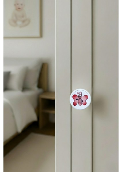 Pembe Kelebek Çocuk Odası Mobilya Kulbu - 55 mm - Abs Plastik Tekli Düğme Dolap ve Çekmece Kulpu modelleri