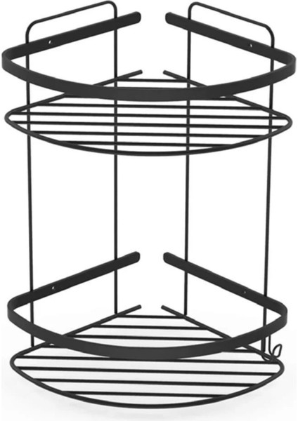 Tema 2 Katlı Köşelik Şampuanlık Mat Siyah | Paslanmaz Çelik 304 Duş Rafı Banyo Organizeri