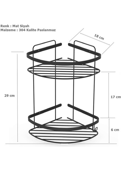 Tema 2 Katlı Köşelik Şampuanlık Mat Siyah | Paslanmaz Çelik 304 Duş Rafı Banyo Organizeri modelleri