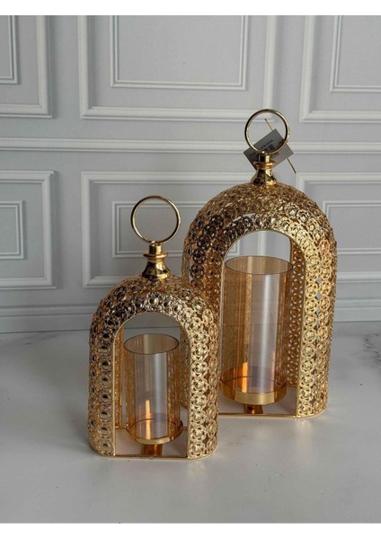 Şık Metal Gold Şamdan Seti, Zarif Dekorasyon Parçaları 2'li Set