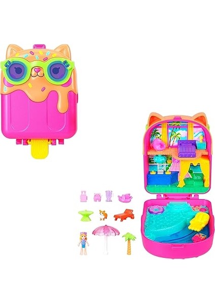 Seti + Polly Pocket Bebekler ve Oyun Seti, Kediciğin Tatili Taşı... + 2 Oyuncak