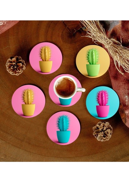 6 Adet Desenli Mdf Bardak Altlığı