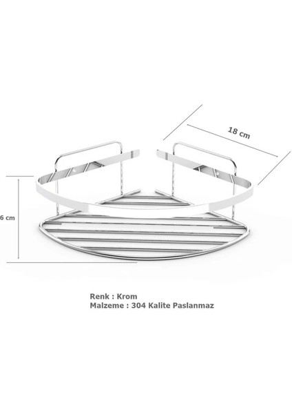 Tema Tek Katlı Köşelik Şampuanlık Krom | Paslanmaz Çelik 304 Duş Rafı Banyo Organizeri (18X18 Cm) fiyatları