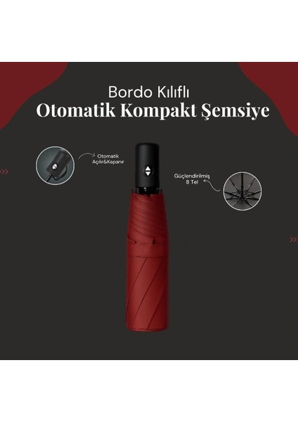 Bordo Kılıflı Otomatik Kompakt Şemsiye NM-3376