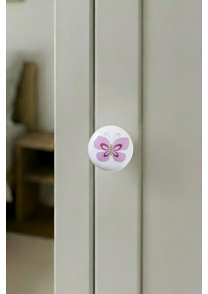 Porselen Pembe Kelebek Desenli Çocuk Odası Mobilya Kulpu Seramik Çekmece Dolap Düğmesi fırsatları