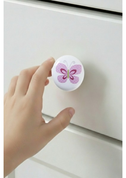 Porselen Pembe Kelebek Desenli Çocuk Odası Mobilya Kulpu Seramik Çekmece Dolap Düğmesi indirimleri