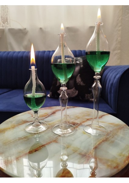 El Yapımı Fıçı Kandil 3'lü Set, Kandil Yağı Hediyeli