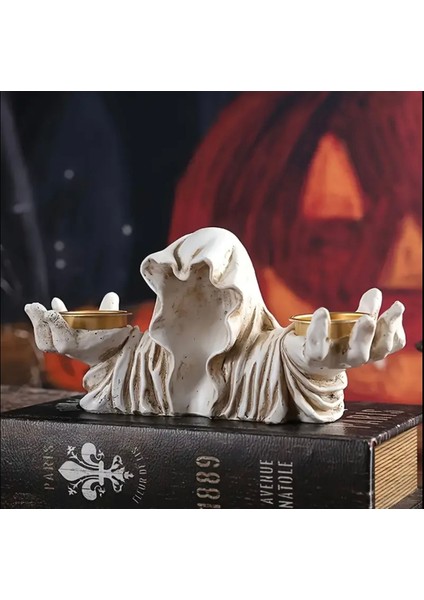 El Yapımı Kapşonlu Figürlü Beton Mumluk, Şık Dekorasyon Parçası