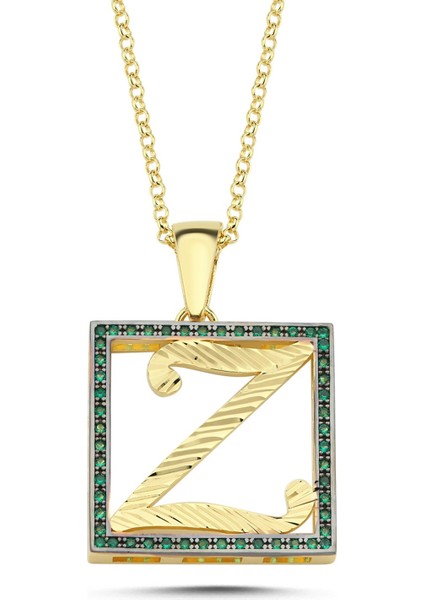 Z Harfli Yeşil Taşlı 14 Ayar Altın Kaplama Kolye HR27