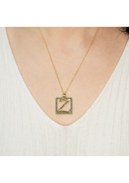 Z Harfli Yeşil Taşlı 14 Ayar Altın Kaplama Kolye HR27 fiyatları