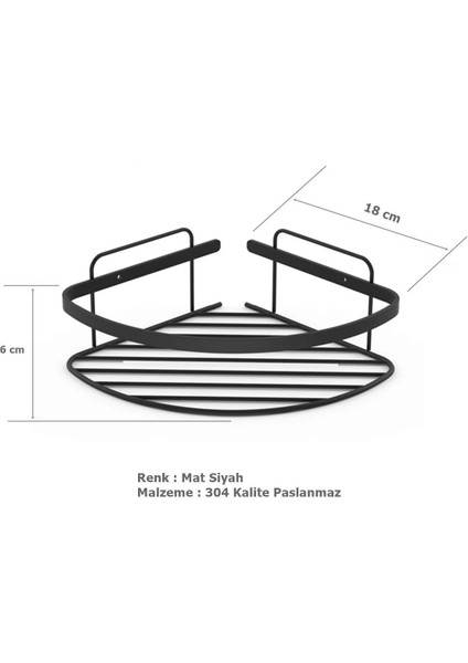 Tema Tek Katlı Köşelik Şampuanlık Mat Siyah | Paslanmaz Çelik 304 Duş Rafı Banyo Organizeri modelleri
