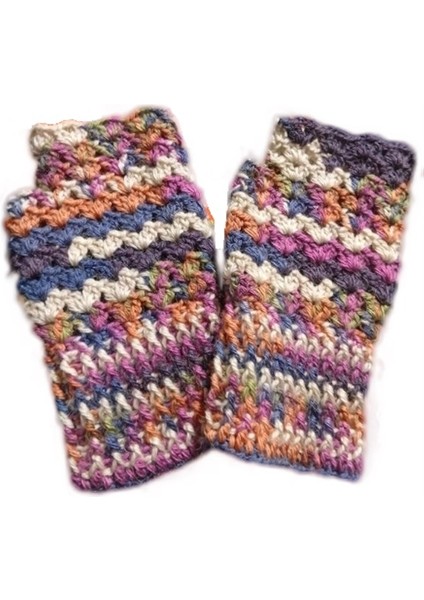 El Örgüsü Etnik Karışık Renkli Yarım Parmak Eldiven