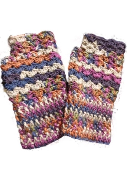 El Örgüsü Etnik Karışık Renkli Yarım Parmak Eldiven modelleri